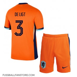 Niederlande Matthijs de Ligt #3 Replik Heimtrikot Kinder EM 2024 Kurzarm (+ Kurze Hosen)